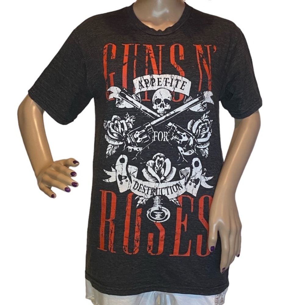 Guns N' Roses Band Distressed Worn Logo Unisex T-Shirt Tee Shirt Size Small VGC